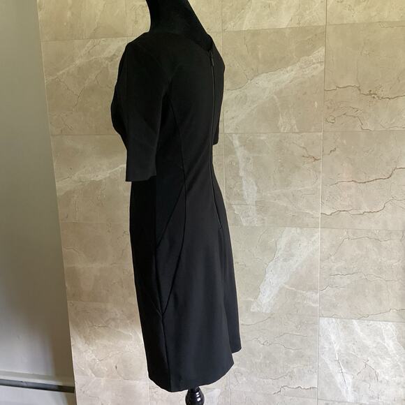 Halogen Black V-Neck Seamed Ponte Sheath Dress - 6 Washable Classy Office Career - Picture 6 of 13